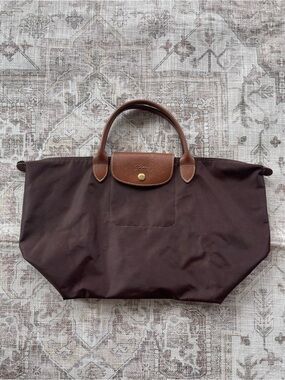 Longchamp Type M Brown Nylon Tote with Tan Leather Trim